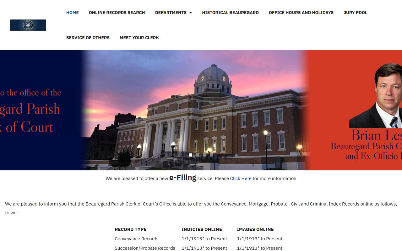 Beauregard Parish Clerk of Court website for genealogy records