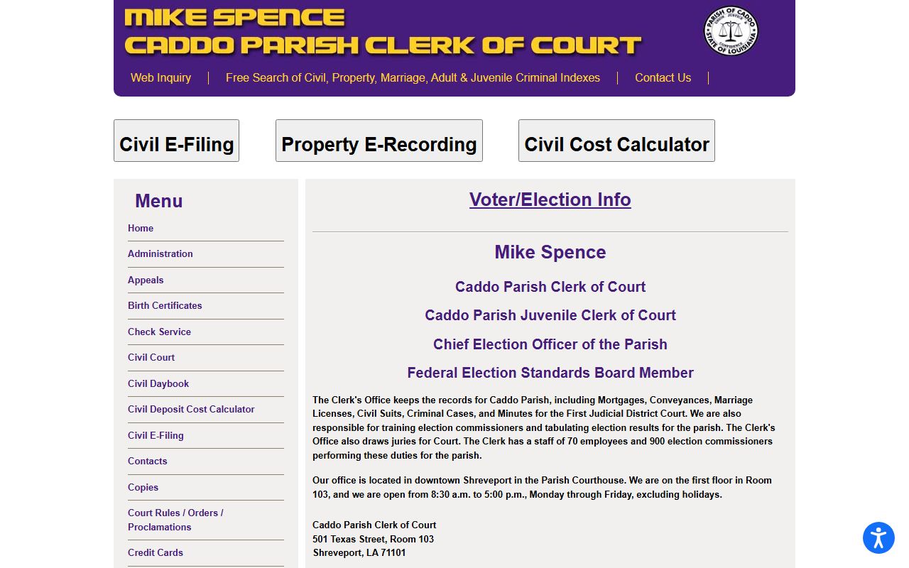 Caddo Parish Clerk of Court website for genealogy records