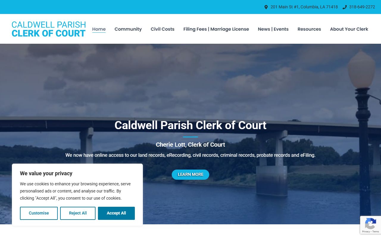 Caldwell Parish Clerk of Court website for genealogy records