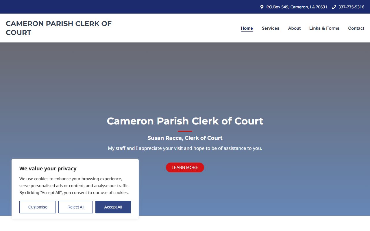 Cameron Parish Clerk of Court website for genealogy records