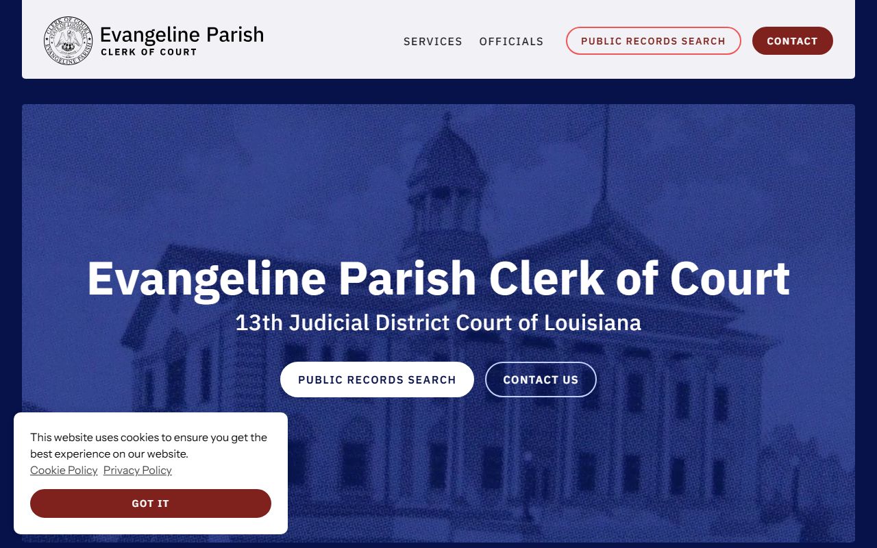 Evangeline Parish Clerk of Court website for genealogy records