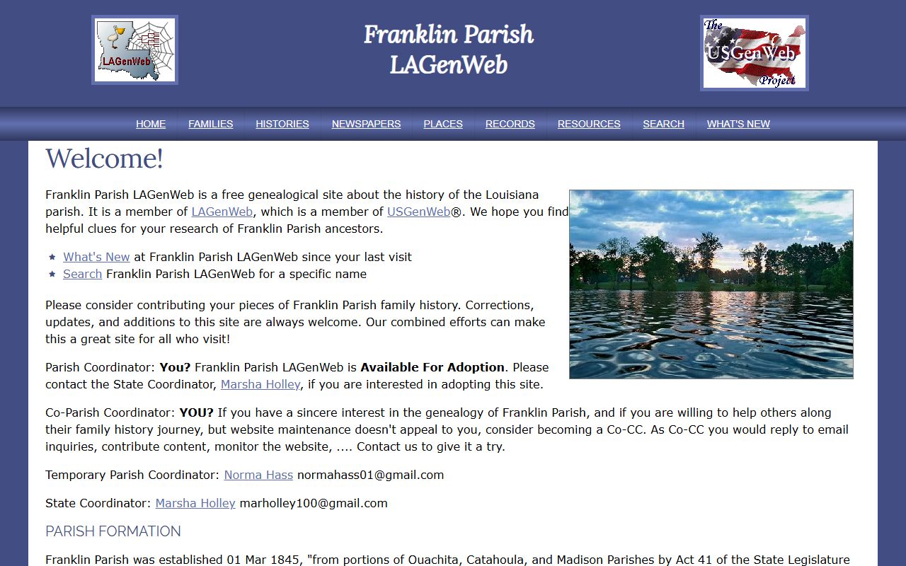 Louisiana GenWeb Franklin Parish genealogy resources and family history records