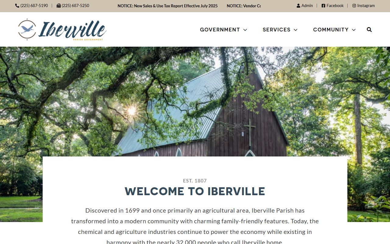 Iberville Parish website showing genealogy records and clerk of court information