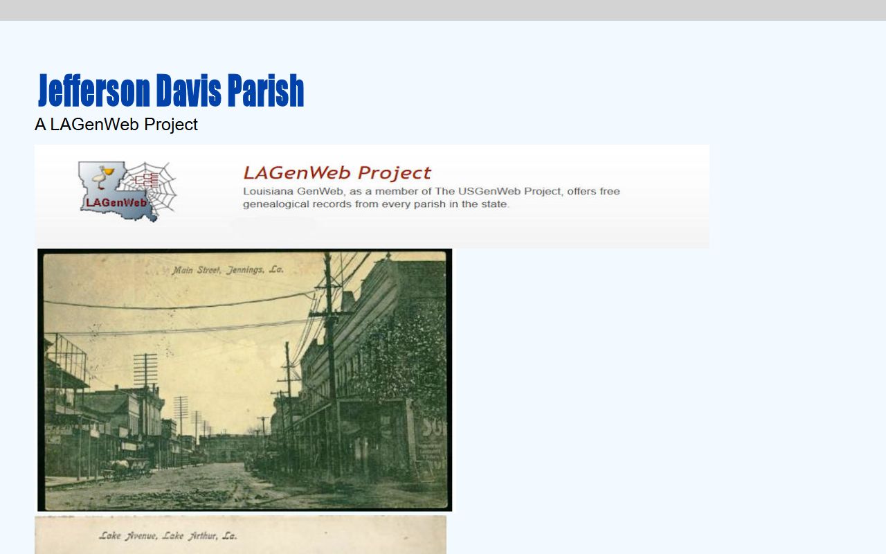 Louisiana GenWeb Jefferson Davis Parish genealogy resources and record collections