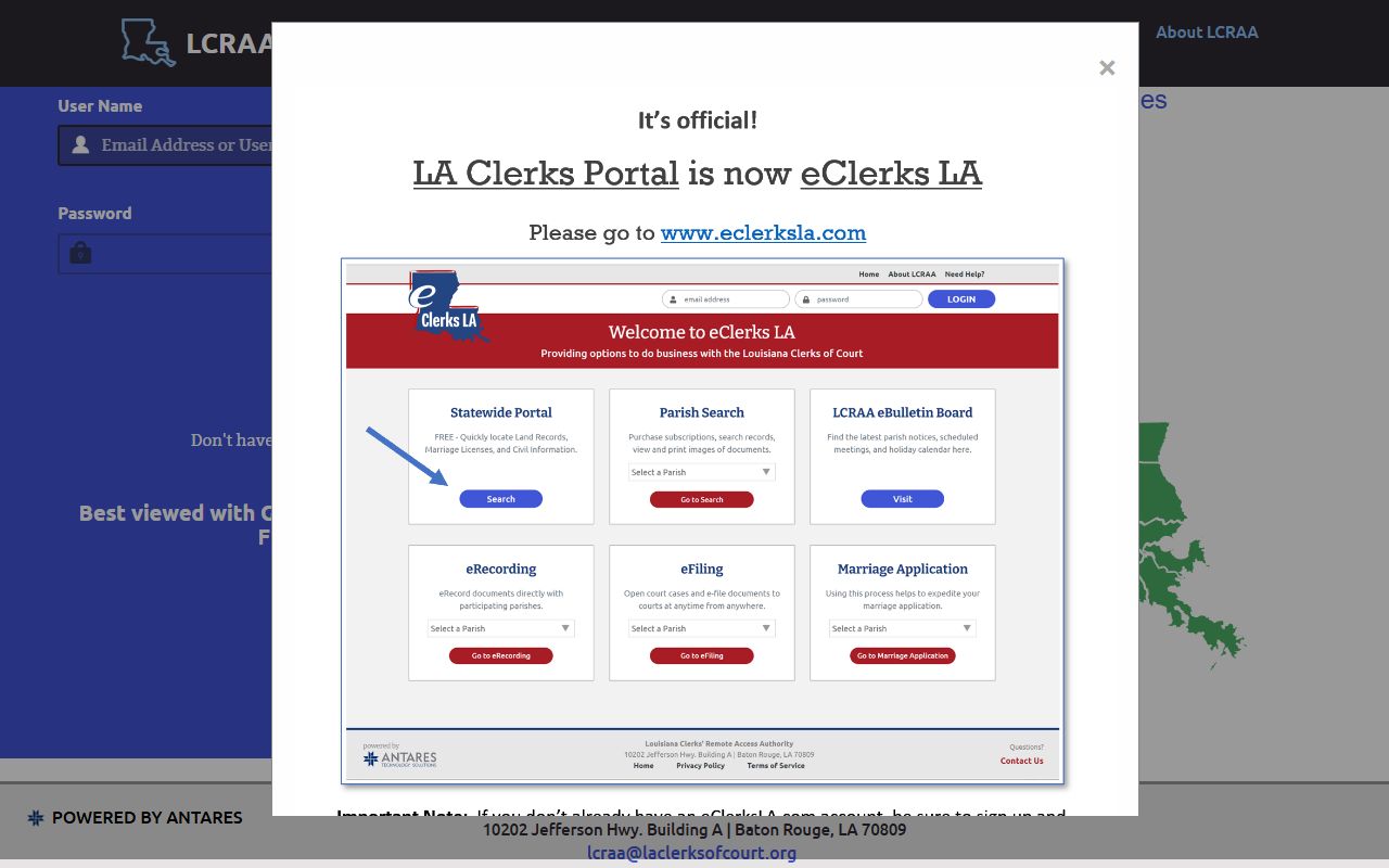 Jefferson Parish LCRAA online access portal for genealogy records