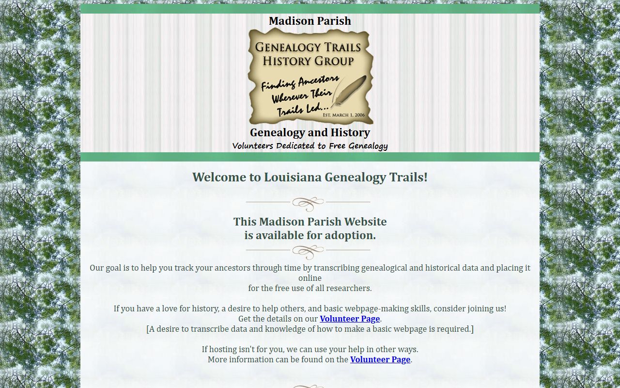 Genealogy Trails Madison Parish resources