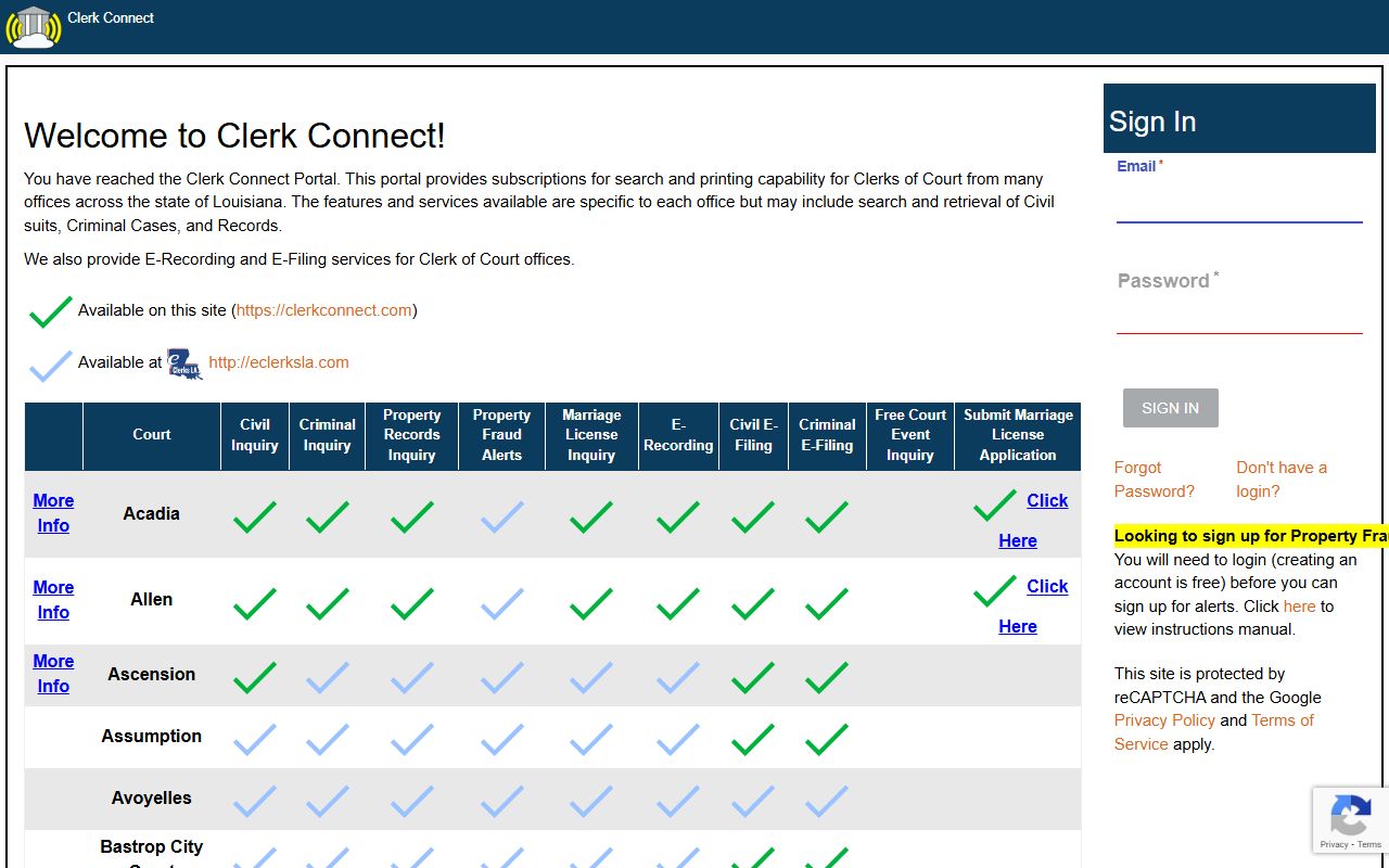 ClerkConnect multi-parish portal for Morehouse Parish