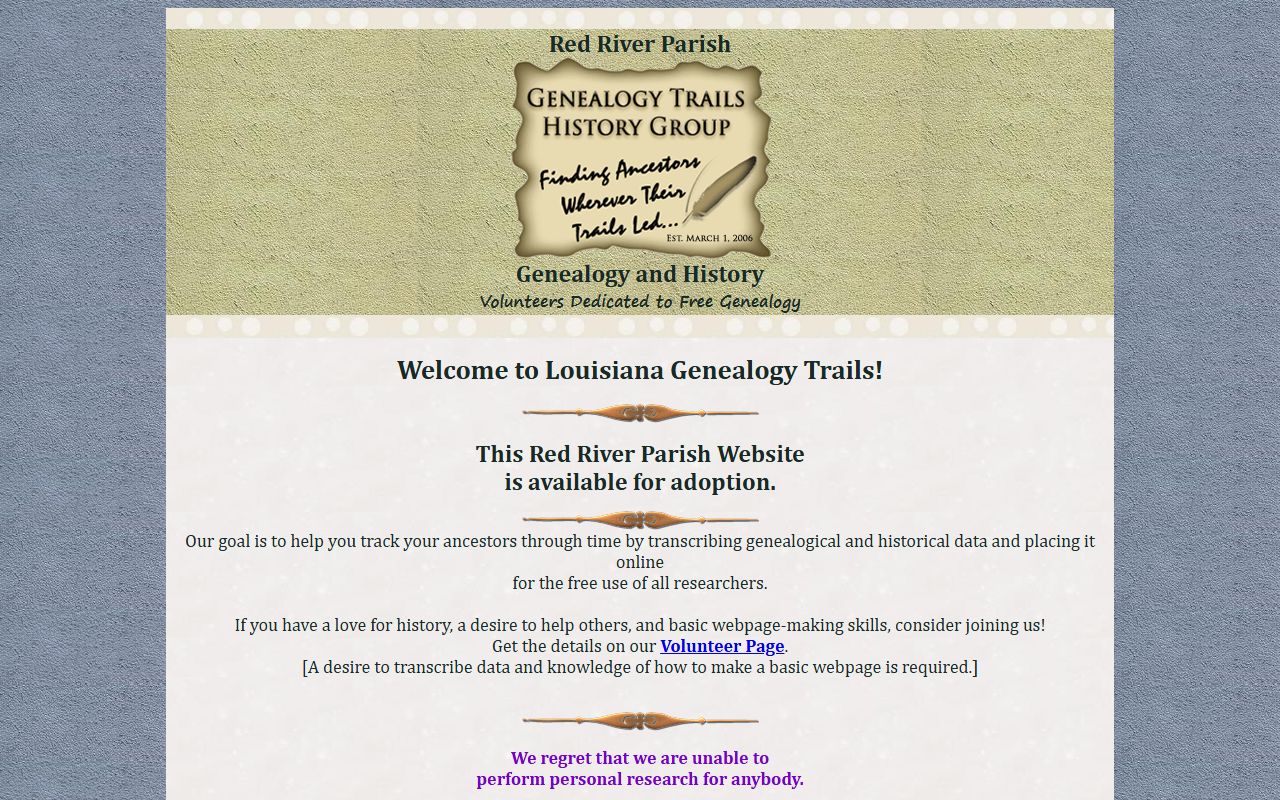Genealogy Trails resources for Red River Parish