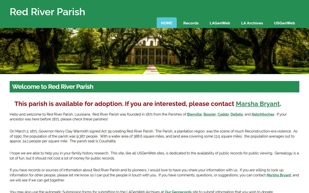 LAGenWeb Red River Parish genealogy resource page