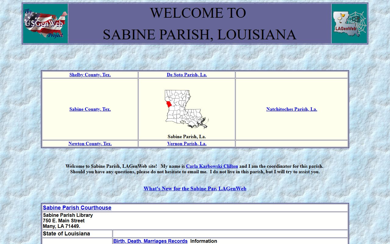 LAGenWeb Sabine Parish genealogy resources