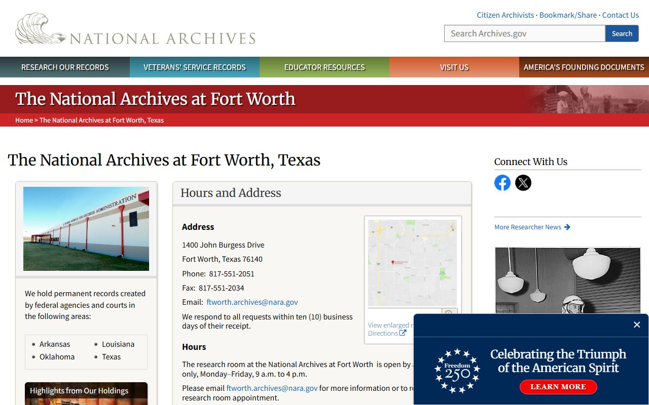 National Archives at Fort Worth holding federal genealogy records for Louisiana researchers